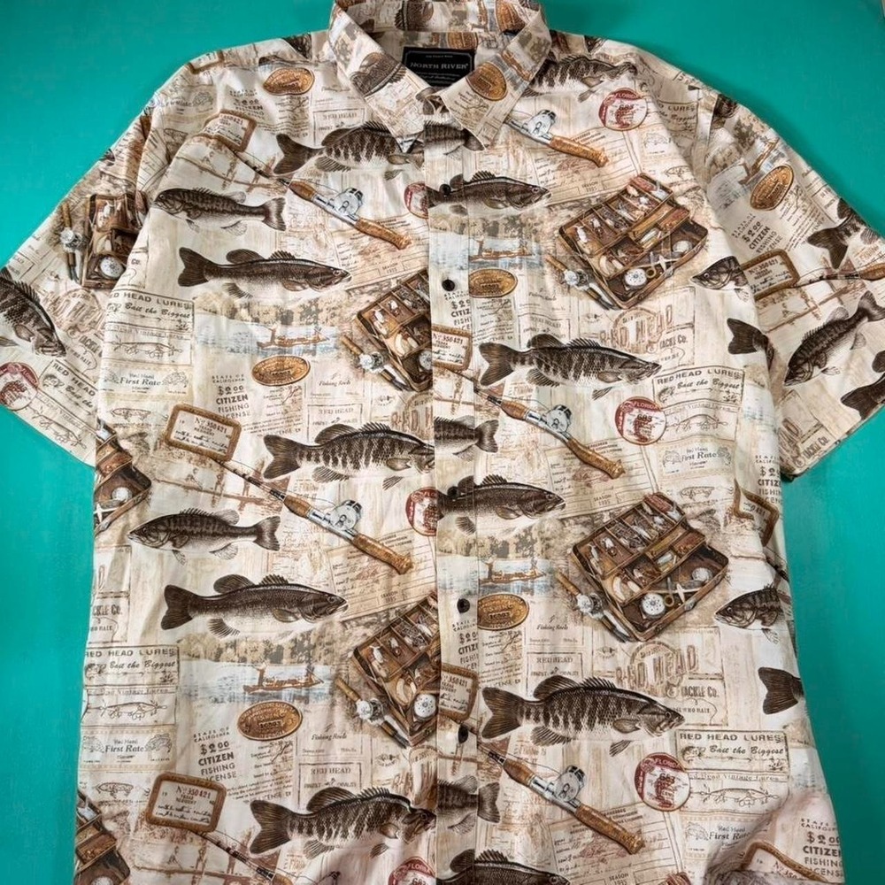 Vintage 90s fish pattern button up shirt cotton 1990s button up fish shirt